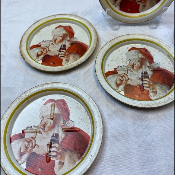 Vintage tin Santa and Coca Cola coasters. - Picture 2 of 8